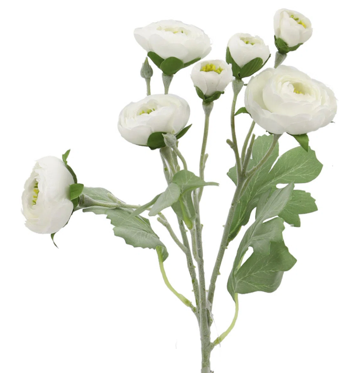24" White Ranunculus - Real Touch (3 Flower)